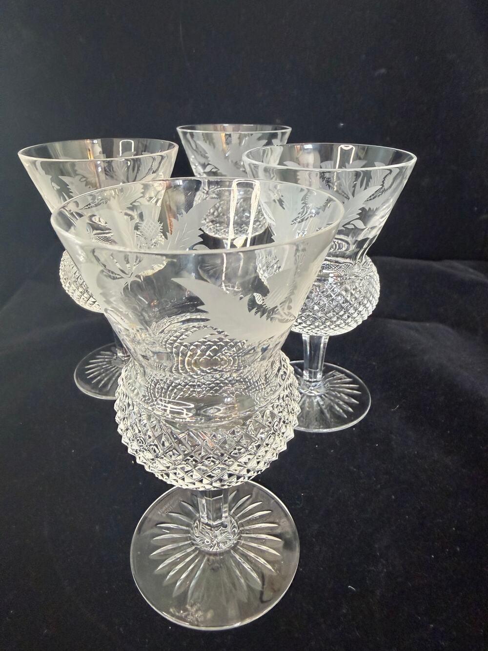 Edinburgh Crystal Thistle 5 1/4" Winfe Glasses set of four Scotland